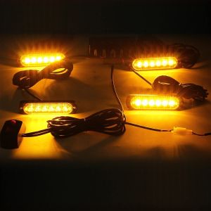 4 x 6 LED Luces Luz Estroboscópica Intermitente 8 modos Amarillo Grua 12V 