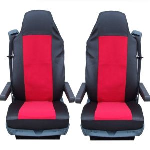 2 x Sitzbezüge Schonbezüge für VOLVO FL,FE,FM16,FH16,FH12 LKW Schwarz Rot Textil