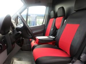 2+1 Sitzbezüge für VW CRAFTER 2006-2018 Van Schwarz Rot Schwarz Textil