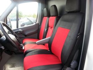 2+1 Sitzbezüge für VW CRAFTER 2006-2018 Van Schwarz Rot Schwarz Textil