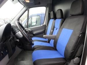 2+1 Sitzbezüge für VW CRAFTER 2006-2018 Van Schwarz Blau Schwarz Textil