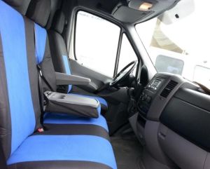 2+1 Sitzbezüge für VW CRAFTER 2006-2018 Van Schwarz Blau Schwarz Textil