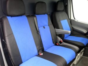 2+1 Couvre Housses de Siege pour VW CRAFTER 2006-2018 Van Textile Bleu Noir