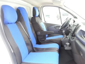 2+1 Seat covers for OPEL VIVARO 2014+ Van Black Blue Textile