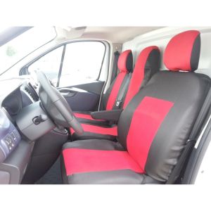 2+1 Seat covers for RENAULT TRAFIC  2014+ Van Black Red Textile
