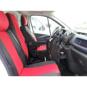 2+1 Seat covers for OPEL VIVARO 2014+ Van Black Red Textile