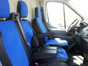 2+1  Sitzbezüge für FORD TRANSIT 2013+ Van Schwarz Blau Textil