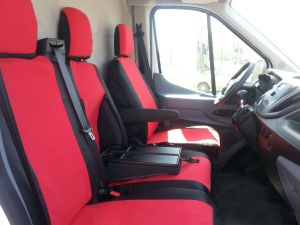 2+1 Sitzbezüge für FORD TRANSIT 2013+ Van Schwarz Rot Textil