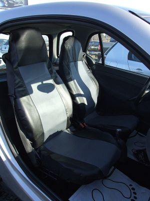 2 x Smart ForTwo Sitzbezüge Schonbezüge Schutz PKW Schwarz Grau Leder 