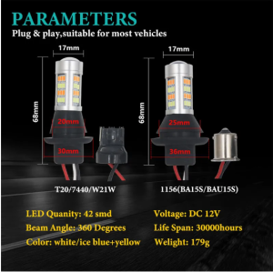 2 x Bulbs DRL 42 LED 8W S25/1156/BA15S/P21W T20 12V Lampe White Orange Canbus Rear Indicator Tail Lights 