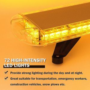 72 LED 96.5cm BAR Beacon Flash Warning Safety Light Strobe Amber Orange 12V 24V 72W 15 Flashing Modes