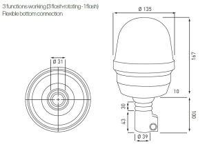 Lumină de avertizare Stroboscopica Girofar Lampa Galben H1 Bec 135mm 12V 24V 